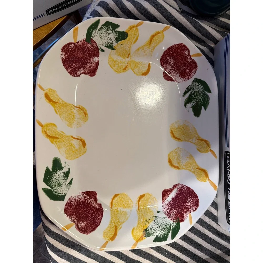 Vintage USA Apple Pear Fruit Ceramic Serving Platter 16x12.5 Rectangular